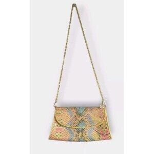 Vtg Abas Clutch Shoulder Bag Womens Yellow Leather Snakeskin Removable Strap